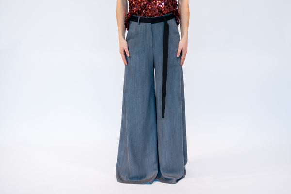Pantalone largo effetto denim