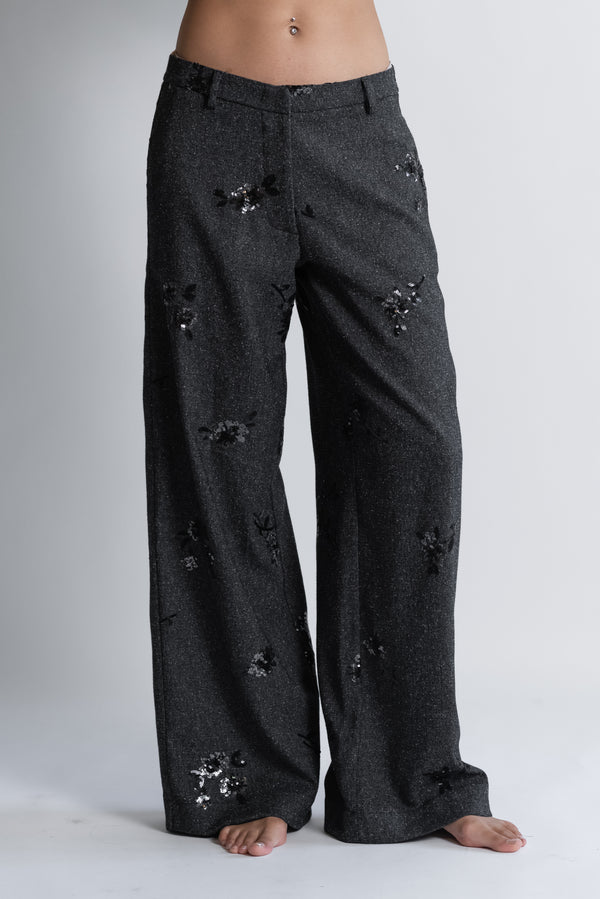 Pantalone tweed con paillettes.